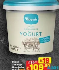 BİRŞAH TAM YAĞLI HOMOJENİZE YOĞURT 3 KG fiyat ve kampanya bilgisi